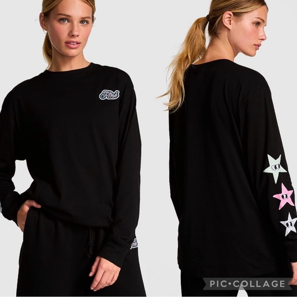 PINK Victoria's Secret Tops - PINK Oversized Long-Sleeve Campus T-Shirt
